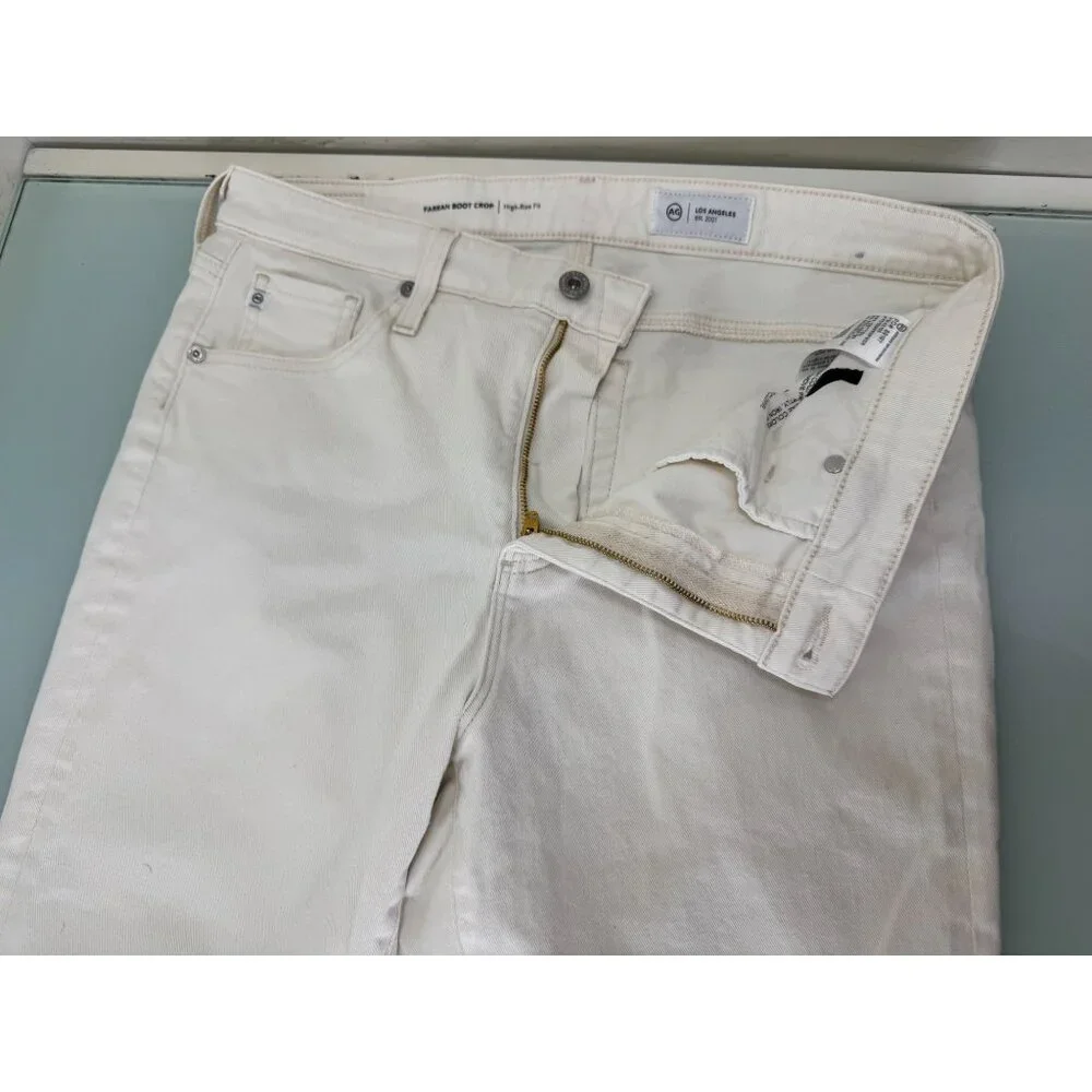 AG Adriano Goldschmied Farrah Boot Crop Jeans 32 High Rise Cream White Wide Leg - Picture 3 of 13